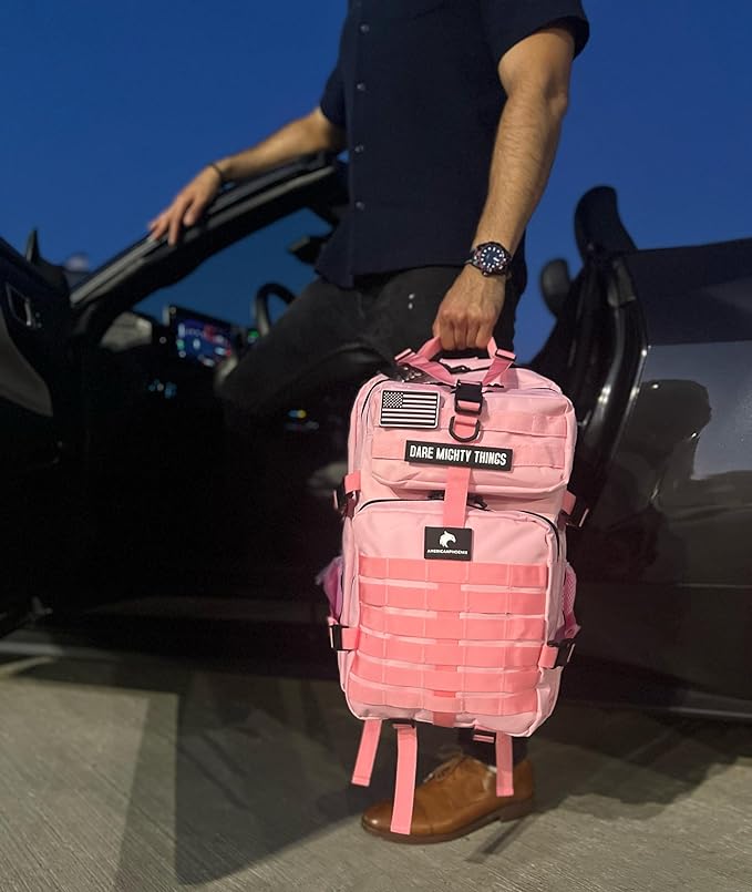 AMERICANPHOENIX 45L Elite Tactical Backpack | 3X Stronger Work & Military Backpack | Water Resistant and Heavy Duty | 3 Day MOLLE Bug Out Bag (Rose Pink)