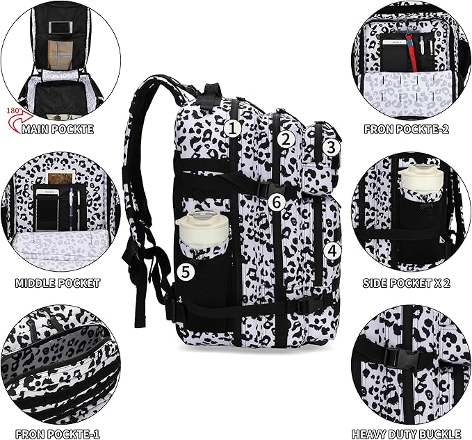 25L Tactical Backpack Small Military Tactical Backpack Molle Bag Heavy Duty Assault Pack for Work Gym Outdoors (Leopard)