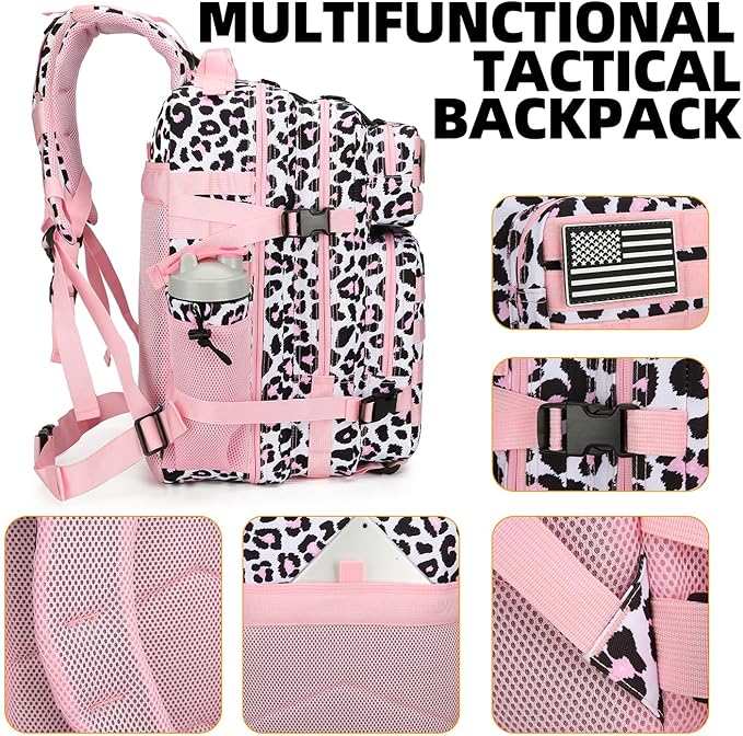 25L Tactical Backpack for Men Women Military Backpack Army Assault Pack Molle Backpack Small Bug Out Bag Travel Rucksack Daypack (Pink Leopard)