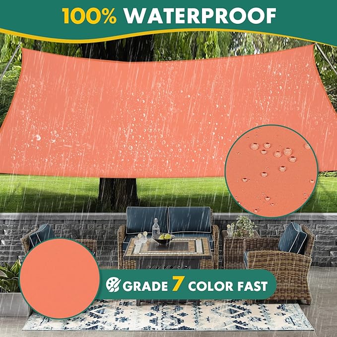 10' x 13' Sun Shade Sail, Rectangle Waterproof Canopy Awning UV Block Sunshade for Outdoor Patio Garden Terrace Backyard Pergola Sunscreen (Terracotta) (Customization Acceptable)