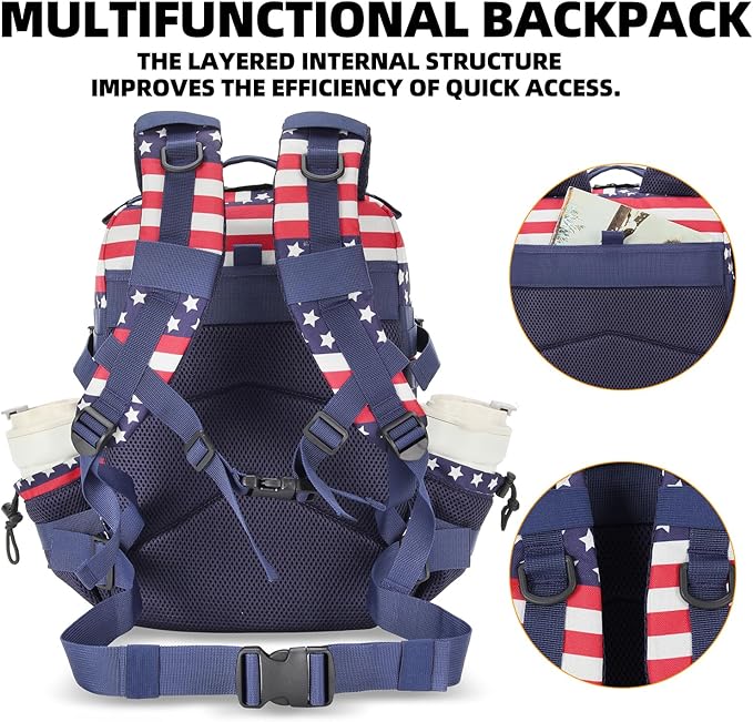 25L Tactical Military Backpack Small Travel Backpack for Men and Women Assault Pack Bug Out Bag Molle Daypack Gym Backpack with Bottle Holder (Flag)