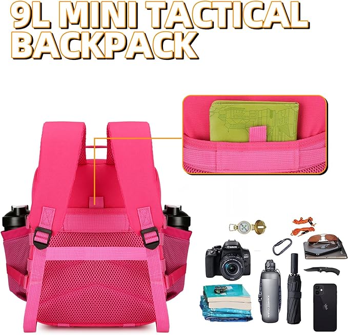 9L Mini Tactical Backpack 9L Assault Pack 9L Tactical Backpack Hiking Fitness Backpack(Rose Red)