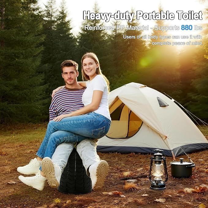 XXL Heavy Duty Portable Toilet for Adults - 880lbs Capacity, Adjustable Height up to 19.7", Collapsible Dual-Use Toilet & Stool for Camping, Truck Drivers, Construction Sites
