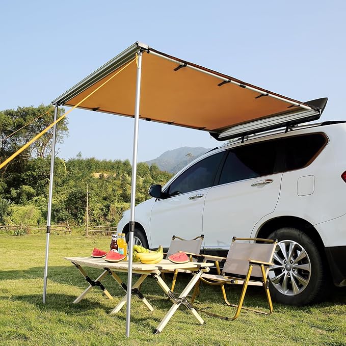 VEVOR Vehicle Awning 4.6'x6.6' Roof Rack Pull-Out Sun Shade UV50+ PU3000mm, Retractable Weatherproof 4x4 Side Awning for SUV Outdoor Camping & Overland (Hardware Included), w/Waterproof Storage Bag