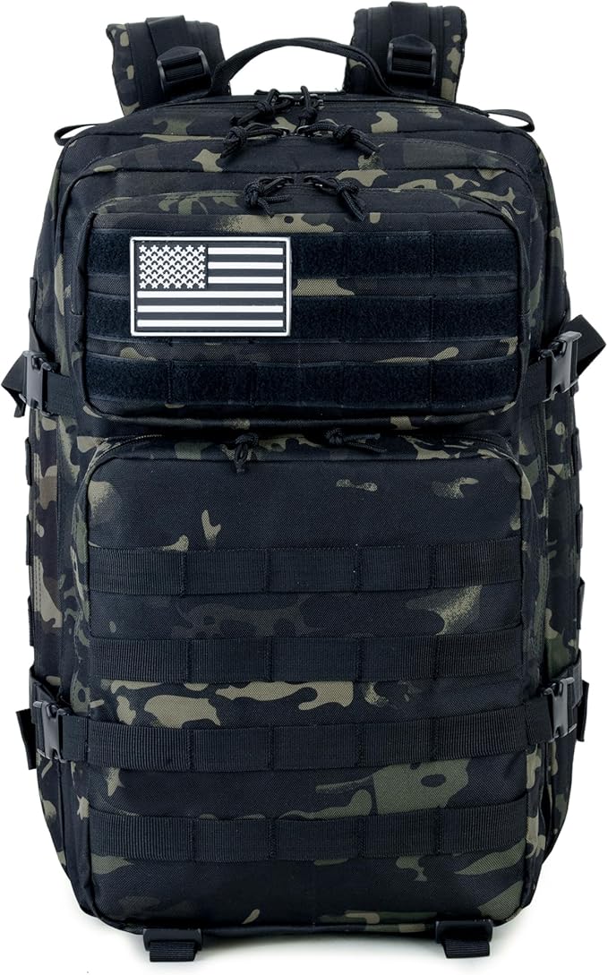 45L Military Tactical Backpack for Men & Women Bug Out Bag Assault pack Molle Daypack Hiking Trekking Rucksack(Black-cp)