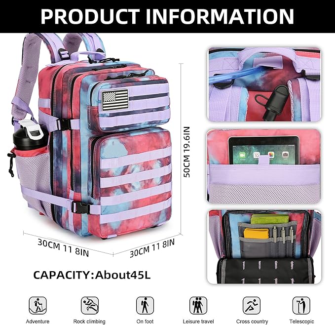 45L Military Tactical Backpack Hiking Backpacks Tactical Gear Camo Back Pack Army Molle Bag Rucksack Fitness Daypack