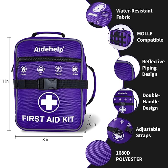 520 Pieces Premium First Aid Kit - Large Emergency Medical Kit for Survival, Car, Home, Travel, Camping, Backpack, Hiking, School (Purple)