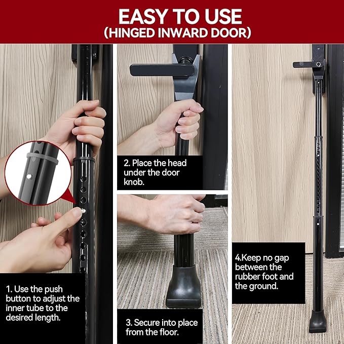 AceMining Upgraded Door Security Bar & Sliding Patio Bar, Heavy Duty Stoppers Adjustable Jammer for Home, Apartment, Travel (2 Pack,Black)