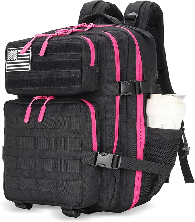 25L Tactical Military Backpack Small Travel Backpack for Men and Women Assault Pack Bug Out Bag Molle Daypack Gym Backpack with Bottle Holder (Black Neon Pink)