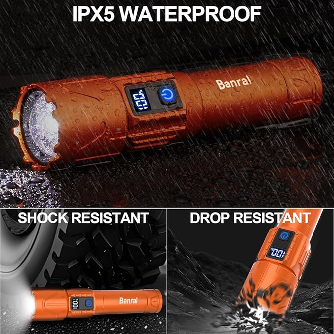 Rechargeable Flashlights High Lumens - Super Bright LED Tactical Flash Light, Powerful Waterproof Handheld USB C Flashlight for Camping,Emergencies,Home,5 Modes,Zoomable (2, Orange)