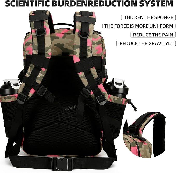 45L Tactical Assault Backpack 3 day assault pack with Molle Waterproof backpack Rucksack for Tactical Backpacks (Pink Camo)