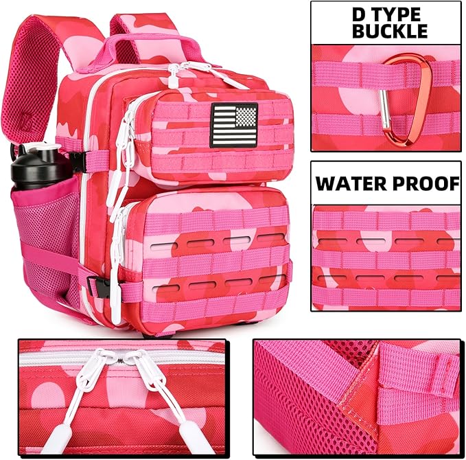 9L Mini Tactical Backpack 9L Assault Pack 9L Tactical Backpack Hiking Fitness Backpack(Rose red cp)