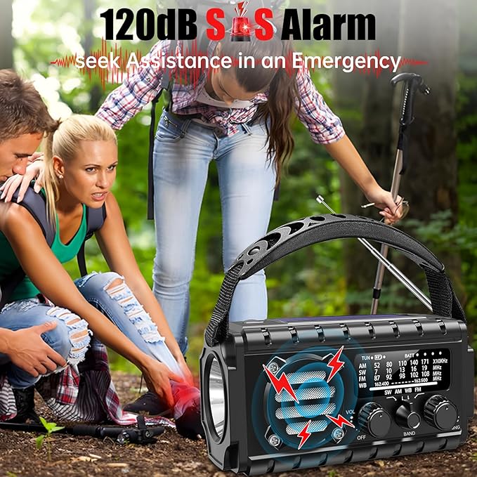 20000mah Emergency Radio, SW/NOAA/AM/FM Weather Radio, Solar Powered Hand Crank Chager with Bige Batery Powered,Portable,Cellphone Charge,SOS,Flashlight for Emergency/Home (Black)