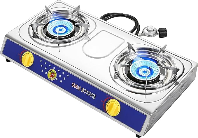 Vivicreate 2 Burner Propane Gas Stove 25000 BTU Stainless Steel Cooktop Outdoor Camping Stove Portable Double Burner for BBQ Boiling Frying Cooking Estufa de Gas Portátil Fogón de Gas