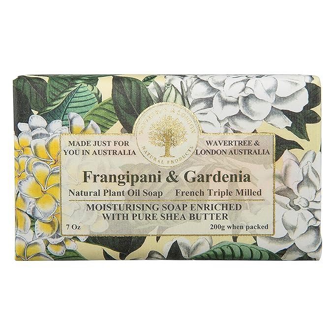 Wavertree & London Frangipani Gardenia Scented Natural Soap (2 Bars), 7oz Moisturizing French Triple Milled Soap Bars enriched with shea butter - Pure Plant Based Bath & Body Bars for All Skin Types