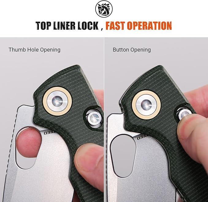 Vosteed EDC Knife, 2.99" 14C28N Steel Wider Blade, Green Micarta Handle Top Liner Lock, Folding Pocket Knives with Clip for Men & Women, Survival Camping - Porcupine A2603