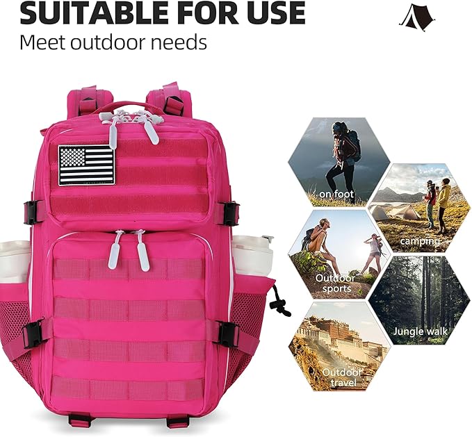 45L Tactical Assault Backpack 3 day assault pack with Molle Waterproof backpack Rucksack for Tactical Backpacks (Rose Red)