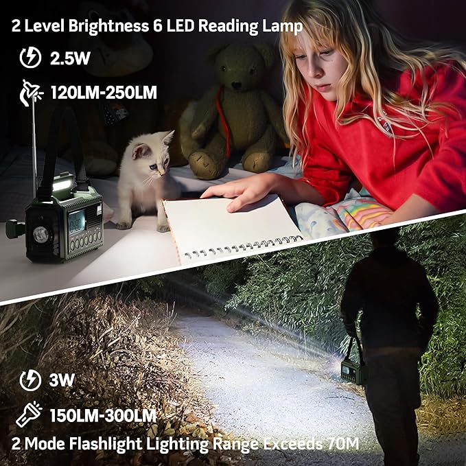 12000 Emergency Radio, NOAA Weather Radio with AM/FM/NOAA/SW,SOS Battery Operated Radio,5 Way Powered Emergency Hand Crank with USB Charger, Flashlight, Reading Lamp, Headphone Jack for Outdoor