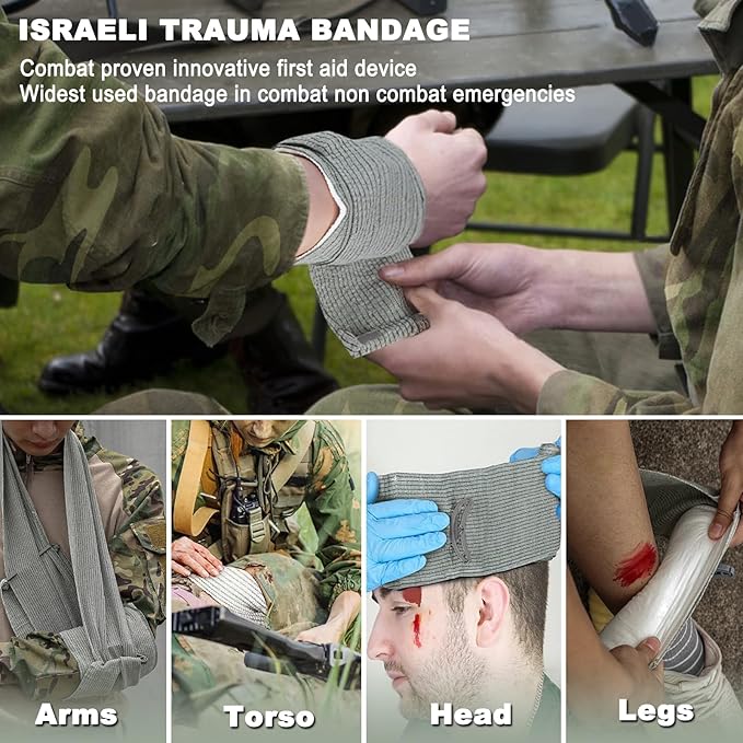 6 Inch Israeli Style Emergency Bandage, Compression Trauma Pressure Wound Dressing, Medical Sterile Vacuum Sealed, Trauma Kit, Tactical First Aid Kit IFAK Supplies (6Pcs)