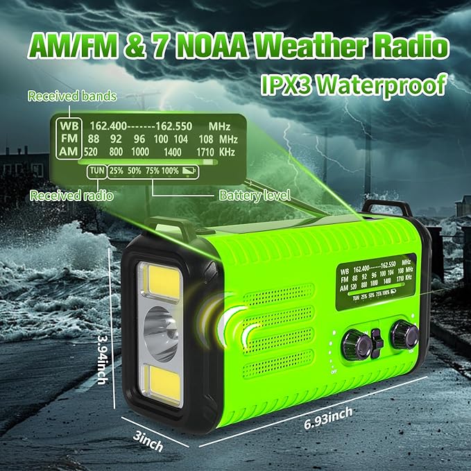 20000mAh/74000mWh Portable Emergency Weather Radio (Condor 1) NOAA/AM/FM with USB/Solar/Hand Crank Charging Battery Operated SOS Alarm & Flashlight for Indoor/Outdoor Emergencies Survival Supplies