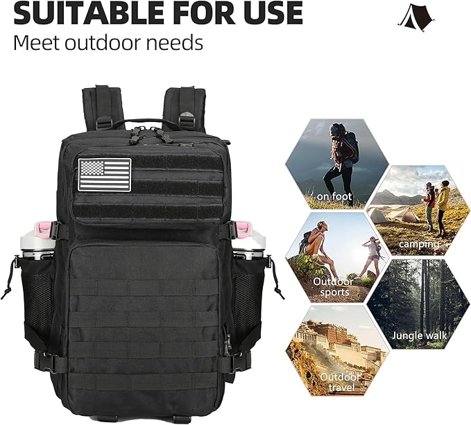 45L Tactical Assault Backpack 3 day assault pack with Molle Waterproof backpack Rucksack for Tactical Backpacks (Black)