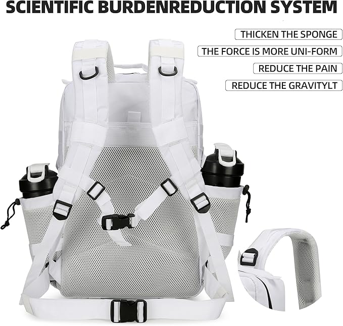 45L Tactical Assault Backpack 3 day assault pack with Molle Waterproof backpack Rucksack for Tactical Backpacks (White)