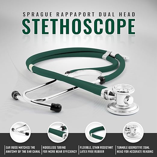 ASA TECHMED Medical Starter Kit - Stethoscope, Durable Blood Pressure Monitor, and EMT Shears and Protective Carrying Case Ideal for Healthcare Professionals, Hunter Green