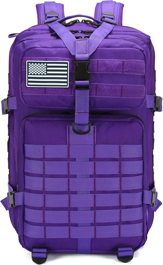 45L Military Tactical Backpack for Men & Women Bug Out Bag Assault pack Molle Daypack Hiking Trekking Rucksack(45L purple)