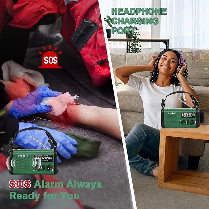 20000mAh / 74000mWh Emergency Radio, Solar Hand Crank Radio AM/FM/NOAA Weather Radio, Battery Powered with Cell Phone Charger, SOS Alarm, Flashlight & Reading Lamp for Emergencies Hurricane Camping