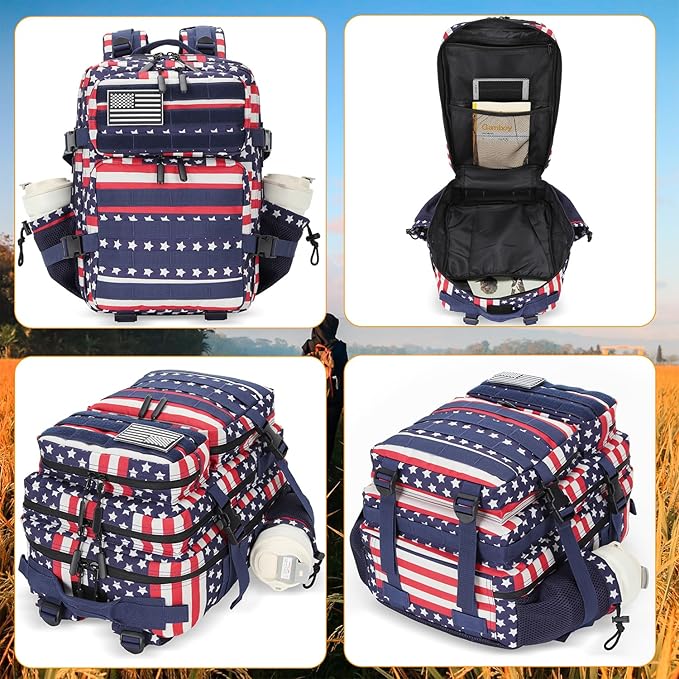 25L Tactical Military Backpack Small Travel Backpack for Men and Women Assault Pack Bug Out Bag Molle Daypack Gym Backpack with Bottle Holder (Flag)