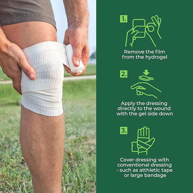 TURFGUARD Hydrogel Turf Burn Dressing with X-Static Silver – Cooling Relief, FDA Cleared, Antimicrobial Protection, & Moist Healing Patch for Burns & Wounds, 2" x 3" Dressings, 6 Pack, by Medagel
