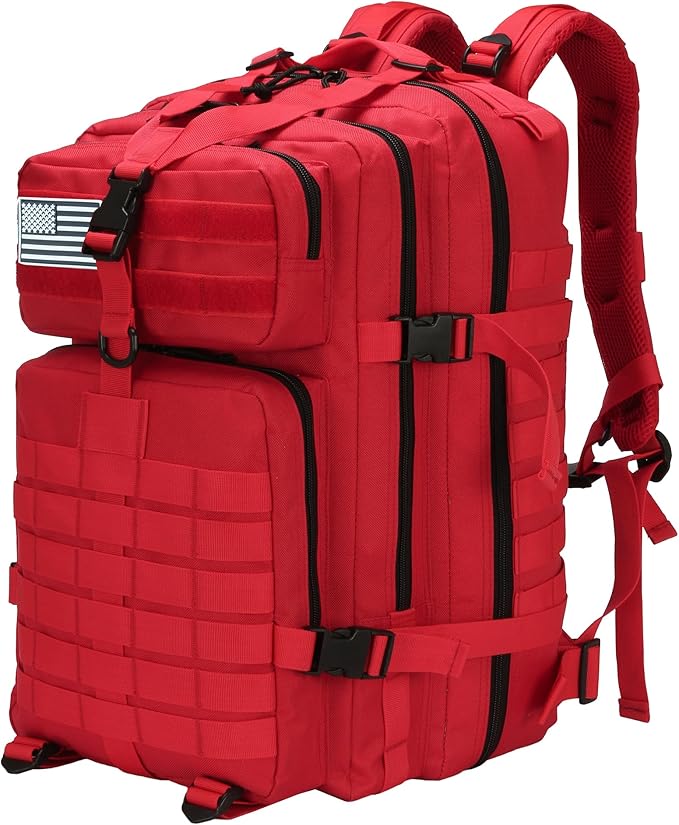 45L Military Tactical Backpack for Men & Women Bug Out Bag Assault pack Molle Daypack Hiking Trekking Rucksack(45L red)