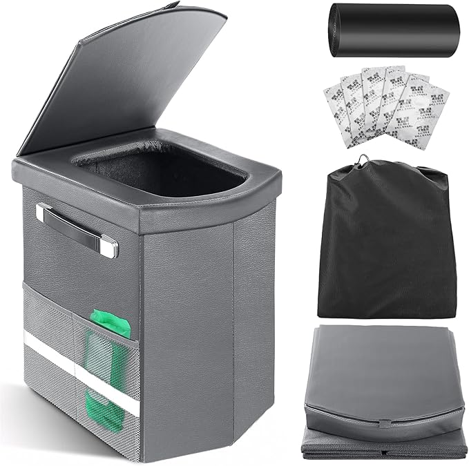 2025 Upgraded 16.5'' XL Portable Toilet for Adults,Tall Camping Toilet with Lid and Convenient Carry Bag, Portable Potty for Camping, Hiking, Car Travel,Truck, RV, Boating, Road Trips, Beach (Gray)