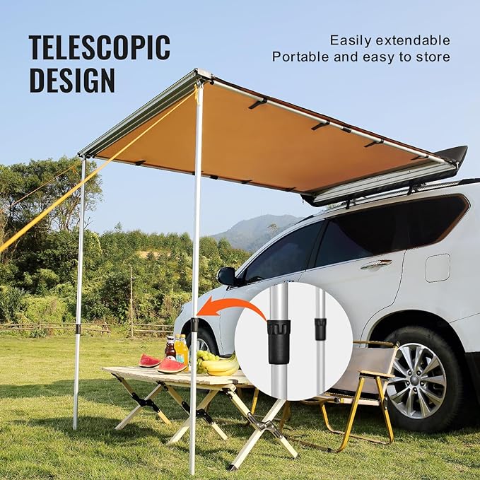 VEVOR Vehicle Awning 4.6'x6.6' Roof Rack Pull-Out Sun Shade UV50+ PU3000mm, Retractable Weatherproof 4x4 Side Awning for SUV Outdoor Camping & Overland (Hardware Included), w/Waterproof Storage Bag
