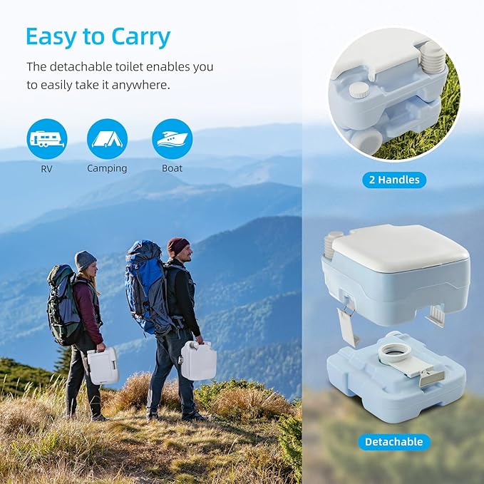 YITAHOME 2.64 Gallon Portable Toilet for Camping, RV Travel Potty with Press Flush Pump, Anti-leak Seal Ring for Travel, Boating, Hiking, Trips, Light Blue