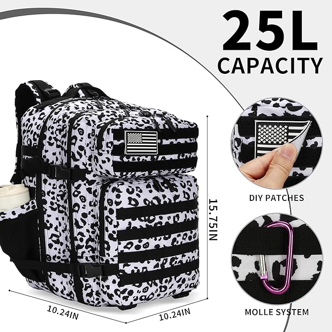 25L Tactical Backpack Small Military Tactical Backpack Molle Bag Heavy Duty Assault Pack for Work Gym Outdoors (Leopard)