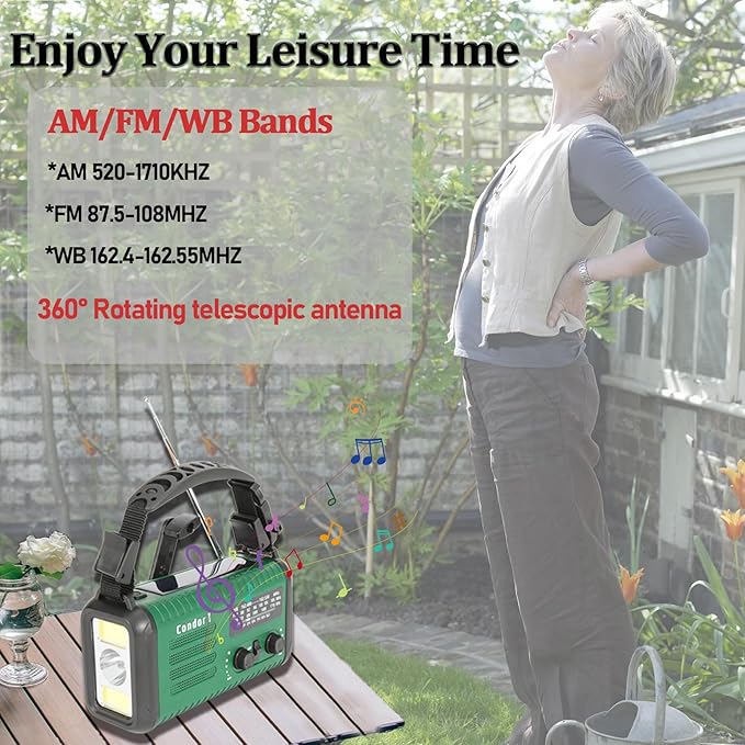 20000mAh/74000mWh Emergency Hand Crank Radio, NOAA Weather Radio with Am Fm NOAA, Solar Battery Operated Radios with Flashlight Cell Phone Charger, SOS Alarm, Compass &Reading lamp