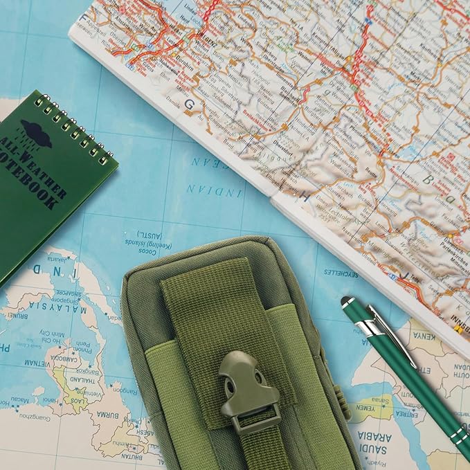 7 Piece Waterproof Notebook, 3 X 5 Inch waterproof notebook and pen with Waterproof Multi Functional Waist Pack for Outdoor Activities Recording (Army Green)