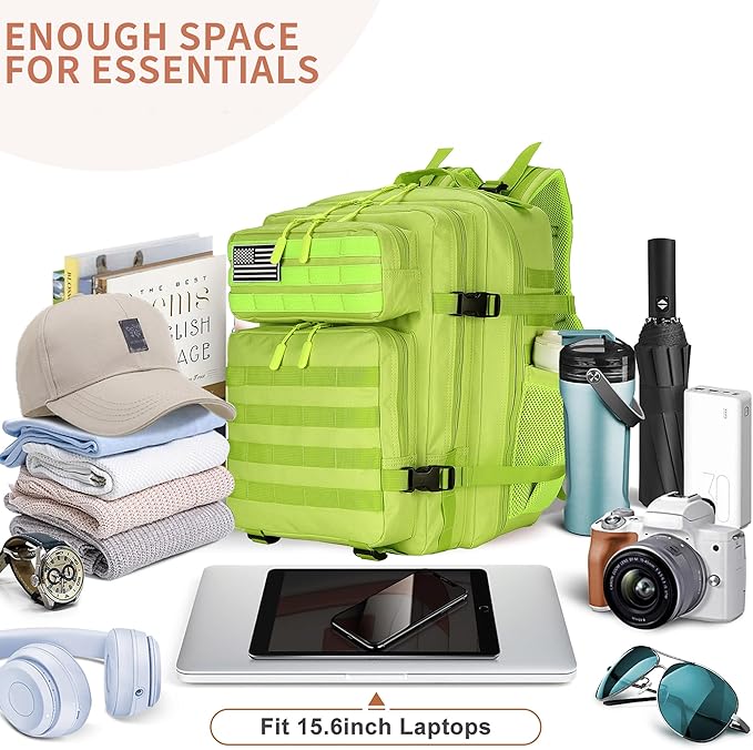 25L Tactical Backpack Small Military Tactical Backpack Molle Bag Heavy Duty Assault Pack for Work Gym Outdoors (Bright Green)