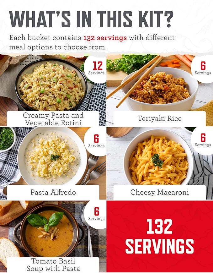 ReadyWise Emergency Food Supply - 132 Servings, Survival Bucket, Dehydrated & Freeze Dried Protein Meals, Camping Essentials, Ready to Eat Disaster Prepping Supplies,up to 25 Year Shelf Life