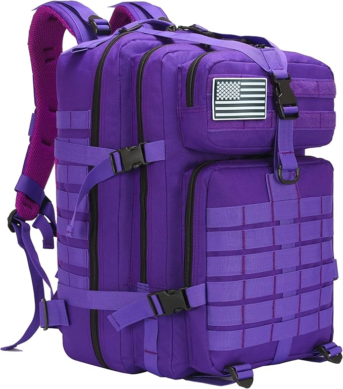 45L Military Tactical Backpack for Men & Women Bug Out Bag Assault pack Molle Daypack Hiking Trekking Rucksack(45L purple)