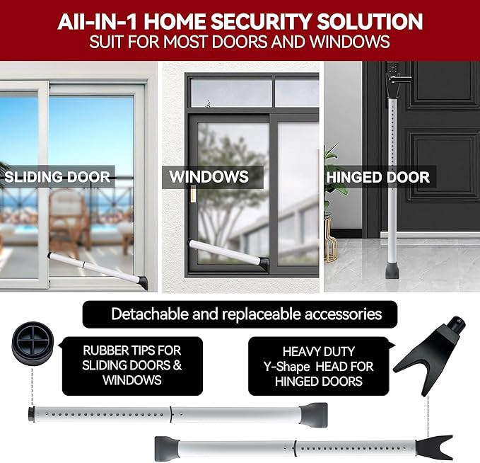 AceMining Upgraded Door Security Bar & Sliding Patio Bar, Heavy Duty Stoppers Adjustable Jammer for Home, Apartment, Travel (1 Pack,White)