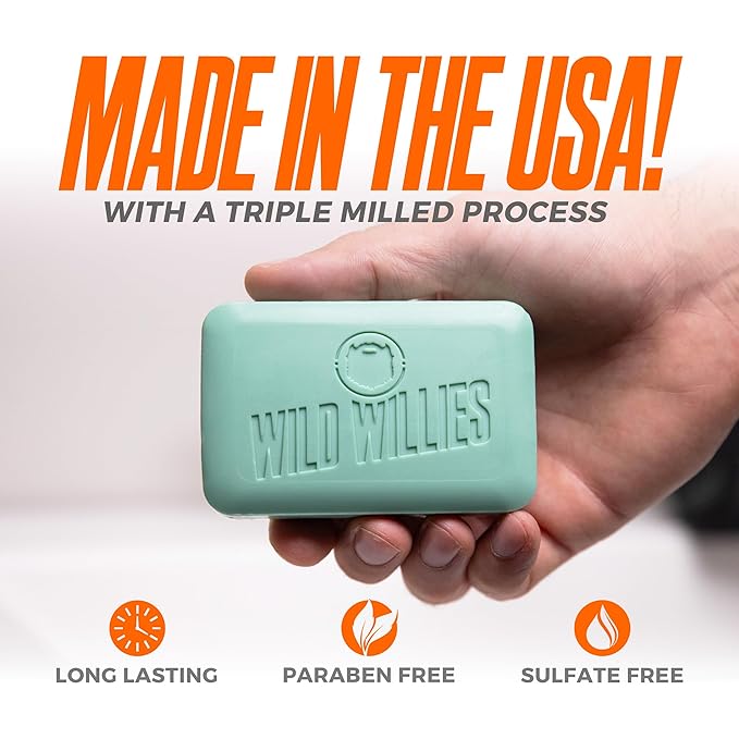 Wild Willies Moisturizing Mens Bar Soap - Bath Soaps with Shea Butter for Odor Protection - Natural Body Bar for Men - Variety Pack, 4 Pack