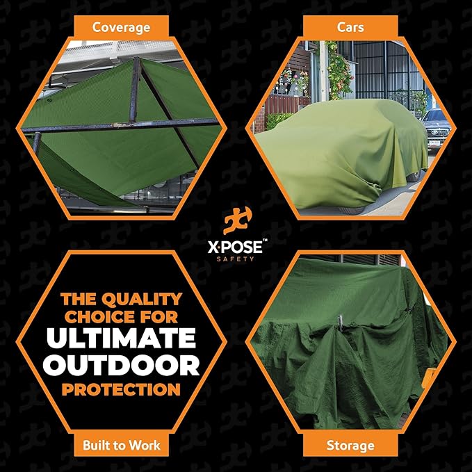 Xpose Safety Canvas Tarp - 10oz Green Canvas Tarps Heavy Duty Water Resistant with Brass Grommets- Multipurpose Outdoor Tarpaulin for Camping, Canopy, Trailer, Equipment Cover 8' x 10'
