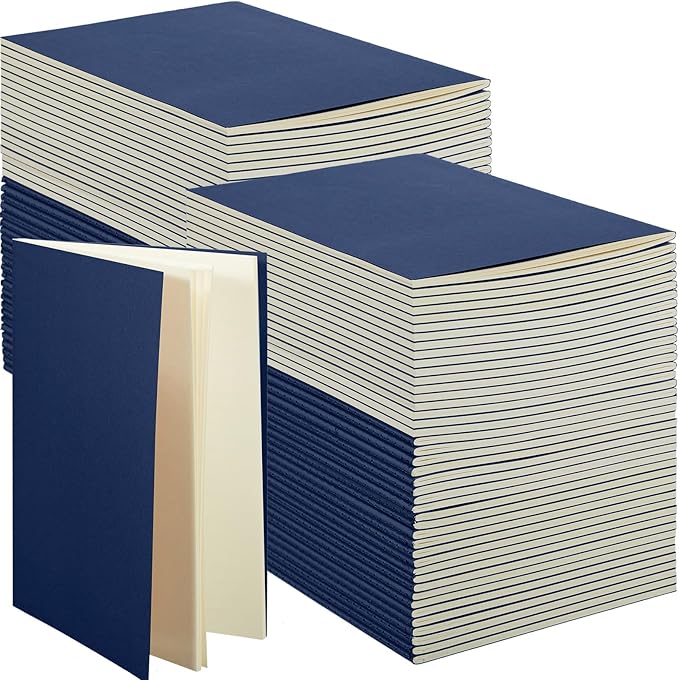 100 Pcs Kraft Notebook Journals 5.5 Inch x 8.3 Inch A5 Softcover Notebooks Bulk for Writing Sketch Office Notepad with 60 Pages 30 Sheets (Navy,Unlined)