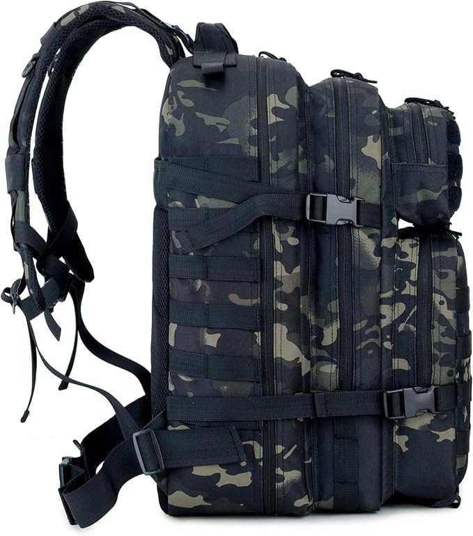 45L Military Tactical Backpack for Men & Women Bug Out Bag Assault pack Molle Daypack Hiking Trekking Rucksack(Black-cp)