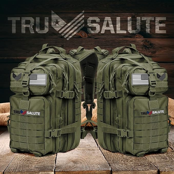 Tru Salute 45L Military Tactical Backpack Large Army 3 Day Assault Pack Molle Bug out Bag Rucksack (Amy Green)