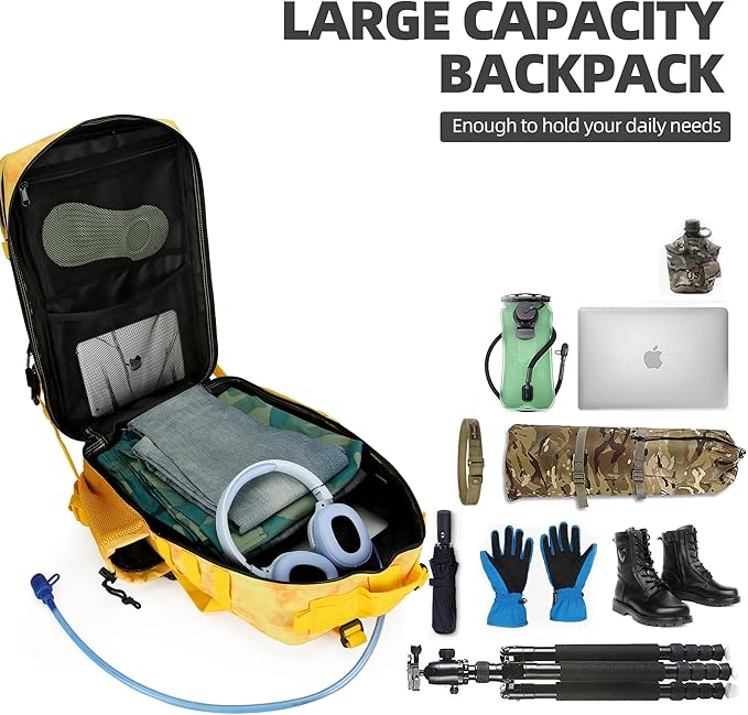 45L Tactical Assault Backpack 3 day assault pack with Molle Waterproof backpack Rucksack for Tactical Backpacks (Yellow)