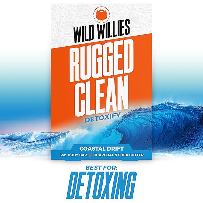 Wild Willies Moisturizing Mens Bar Soap - Bath Soaps with Shea Butter for Odor Protection - Natural Body Bar for Men - Coastal Drift Scent, 3 Pack