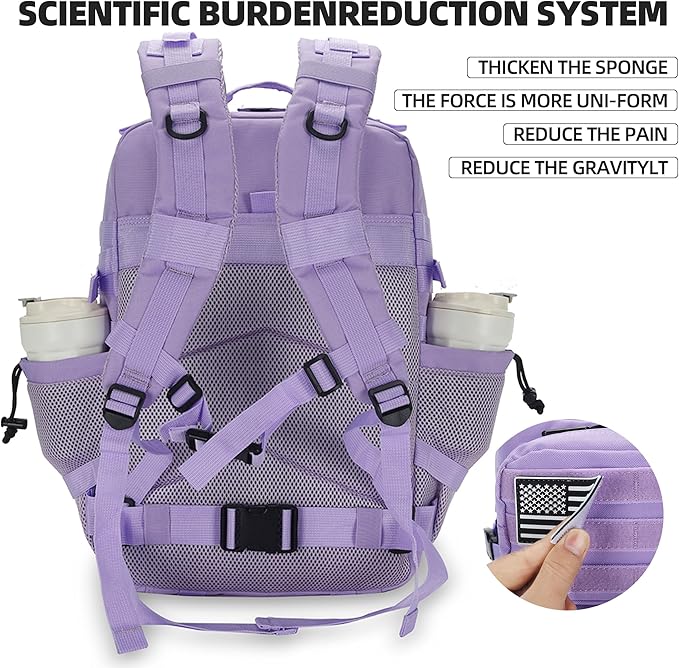 45L Tactical Assault Backpack 3 Day Assault Pack with MOLLE Waterproof Rucksack for Tactical Backpacks (Light Purple)